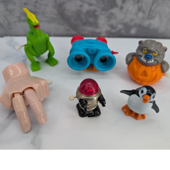 6 Wind-up toys Hand Rascal Robot Penguin Dinosaur Lenny Binoculars Fright Wolfie - Picture 1 of 16